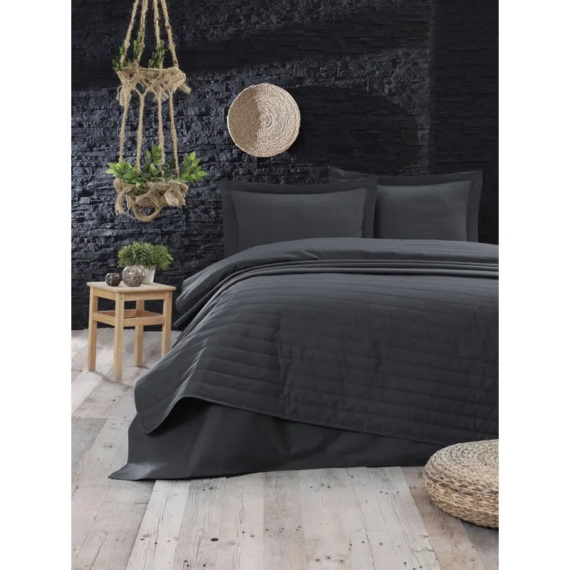 Cuvertură de pat double, 65% Bumbac, Gri, 220x240 cm - Gri