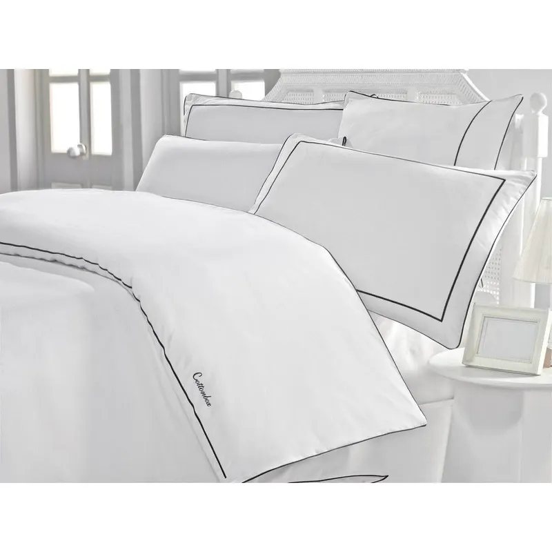 Set Lenjerie de pat double din Satin, 100% Bumbac Akfil, Alb, 220x200 cm - Alb