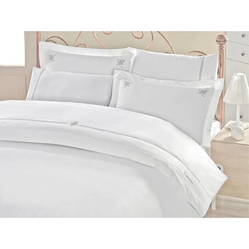 Set Lenjerie de pat double din Satin, 100% Bumbac Ranforce, Alb, 220x200 cm - Alb