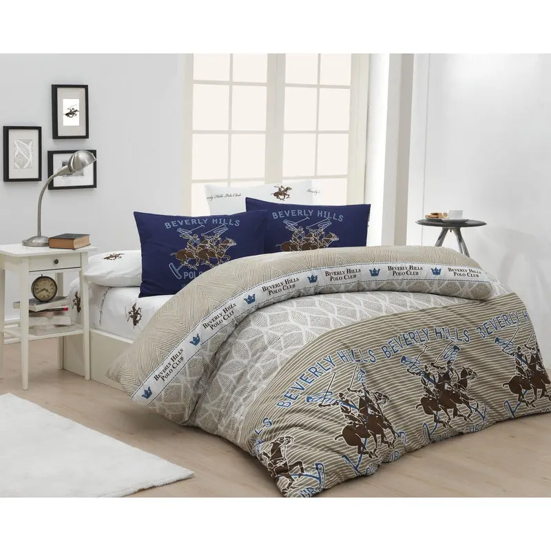 Set Lenjerie de pat double, 100% Bumbac Ranforce, Bej, 220x200 cm - Bej