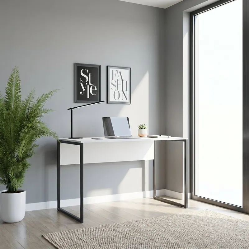 Birou CMS-900-BB-1 Home Collection® Connect cu picior metalic, 120x60x75 cm - Alb