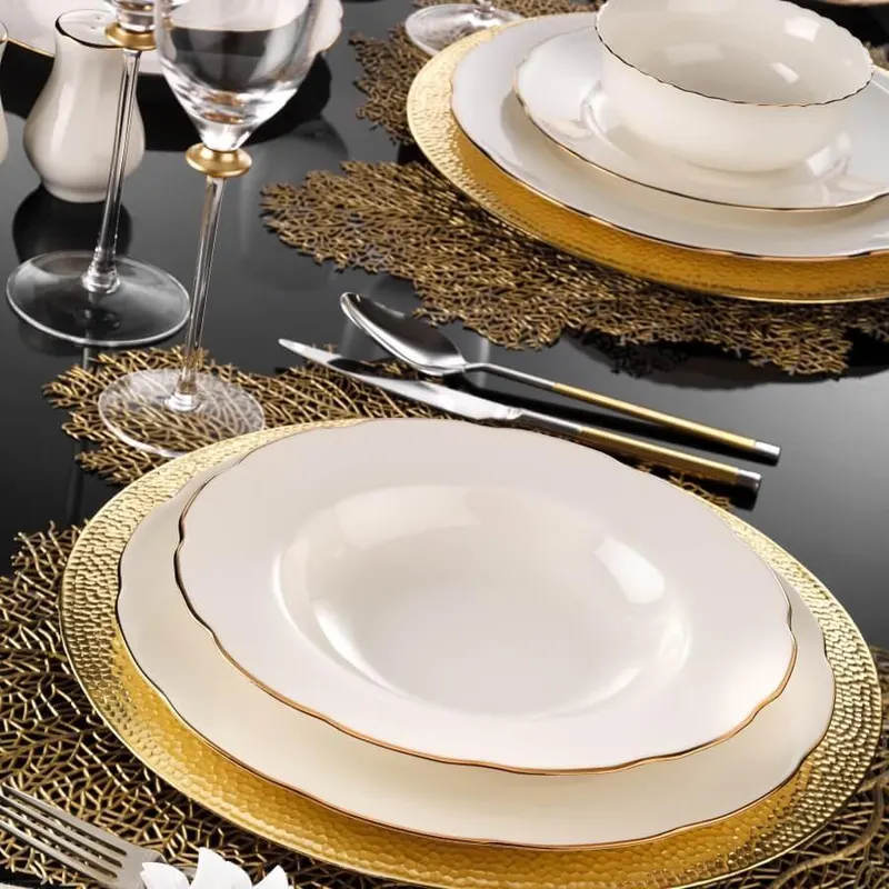 Serviciu de masa, 83 piese,  Portelan, Alb - Auriu - Alb