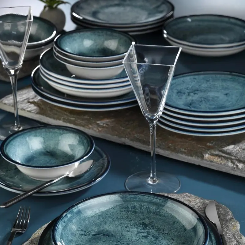 Serviciu de masa, 24 piese,  Portelan, Bluemarin - Turcoaz - Albastru
