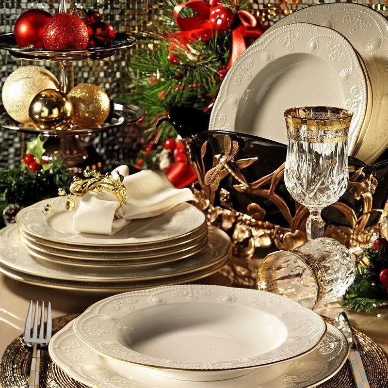 Serviciu de masa, 24 piese,  Portelan, Crem - Auriu - Bej
