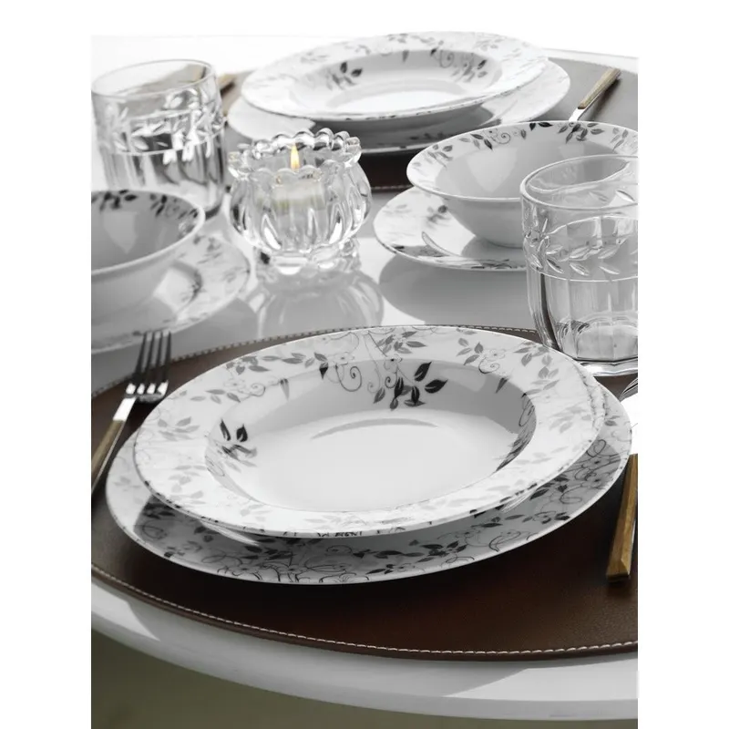 Serviciu de masa, 24 piese, Portelan, Alb, 25x25x2 cm - Alb