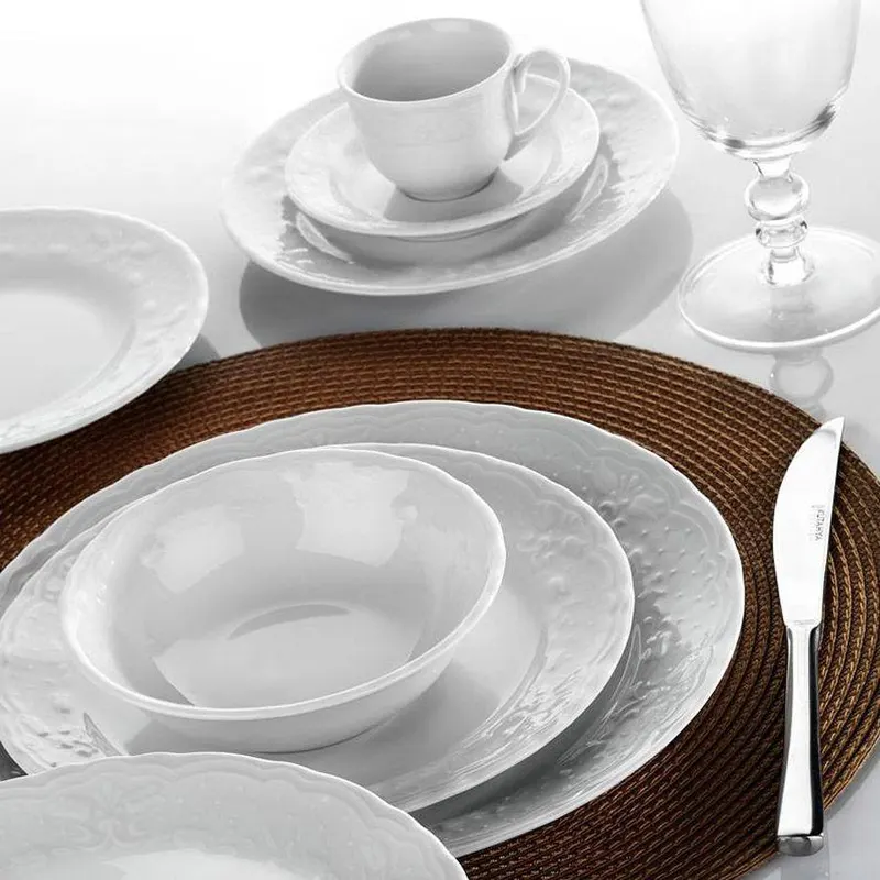 Serviciu de masa, 24 piese, Portelan, Alb - Alb