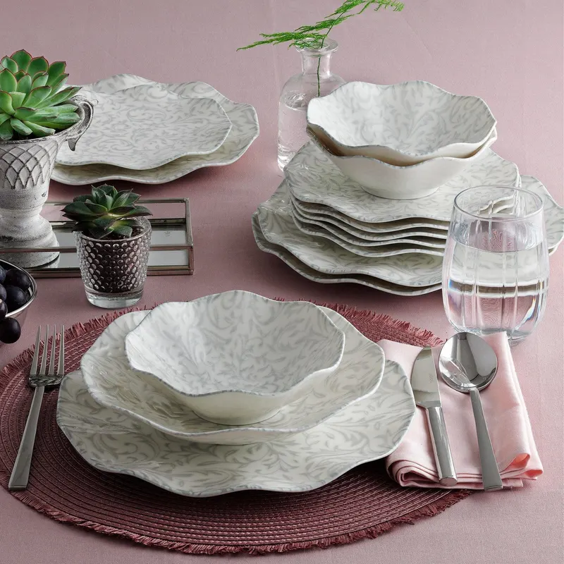 Serviciu de masa, Set 24 piese pentru cina, Portelan, Gri, 29x28x36 cm - Gri