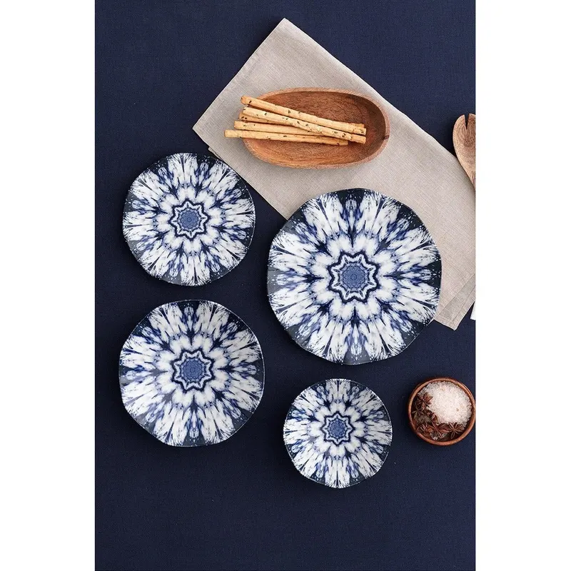 Serviciu de masa, Set 24 piese pentru cina, Portelan, Albastru, 29x28x36 cm - Albastru