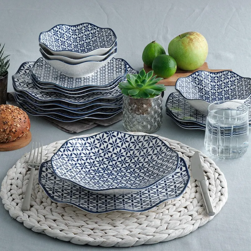 Serviciu de masa Holland, Set 24 piese pentru cina, Portelan, Albastru, 29x28x36 cm - Albastru