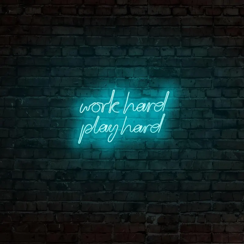 Aplica de Perete Neon Work Hard Play Hard, 55x36 cm - Albastru