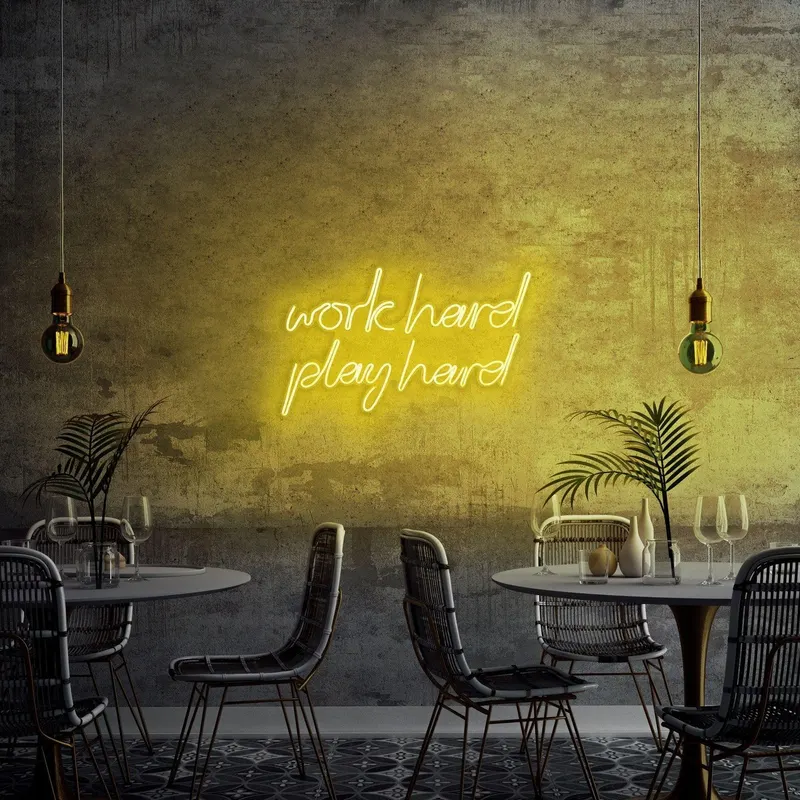 Aplica de Perete Neon Work Hard Play Hard, 55x36 cm - Galben