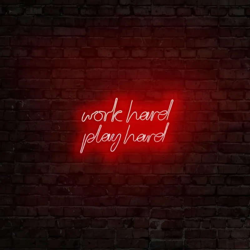 Aplica de Perete Neon Work Hard Play Hard, 55x36 cm - Rosu