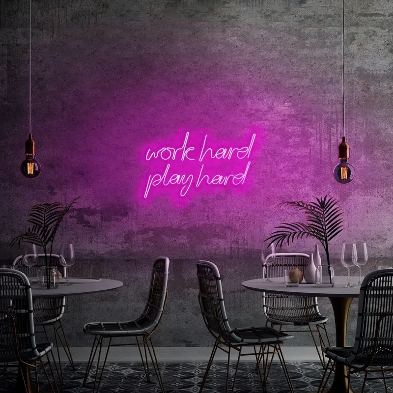 Aplica de Perete Neon Work Hard Play Hard, 55x36 cm - Roz