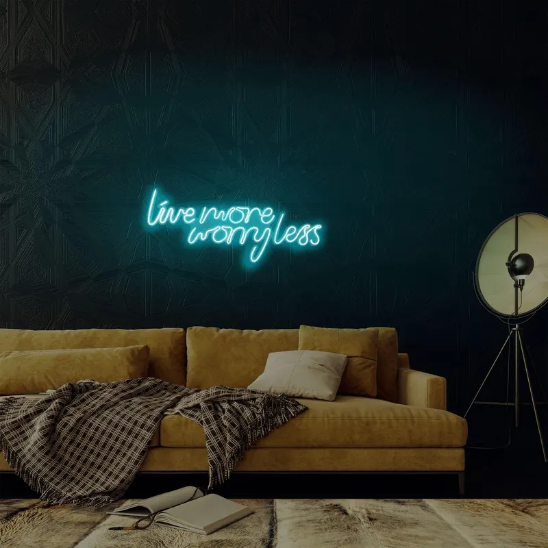 Aplica de Perete Neon Live More Worry Less, 67x36 cm - Albastru