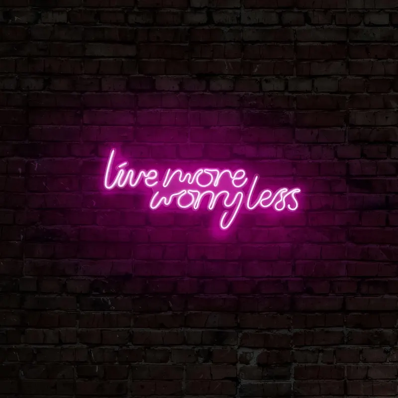 Aplica de Perete Neon Live More Worry Less, 67x36 cm - Roz