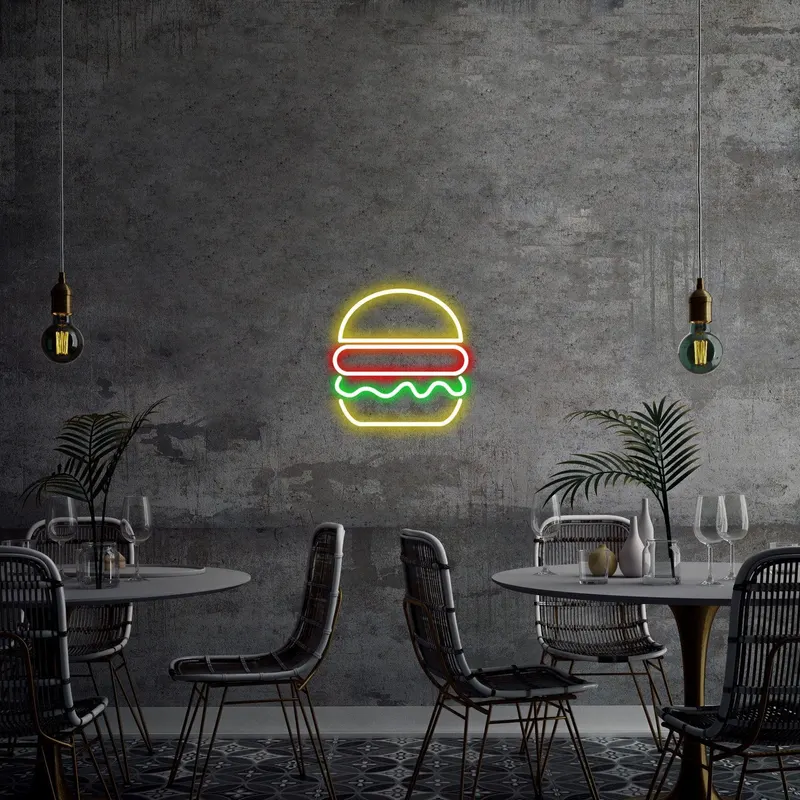 Aplica de Perete Neon Hamburger, 28x27 cm - Multicolor