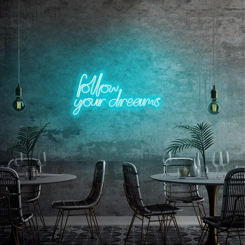 Aplica de Perete Neon Follow Your Dreams, 60x32 cm - Albastru