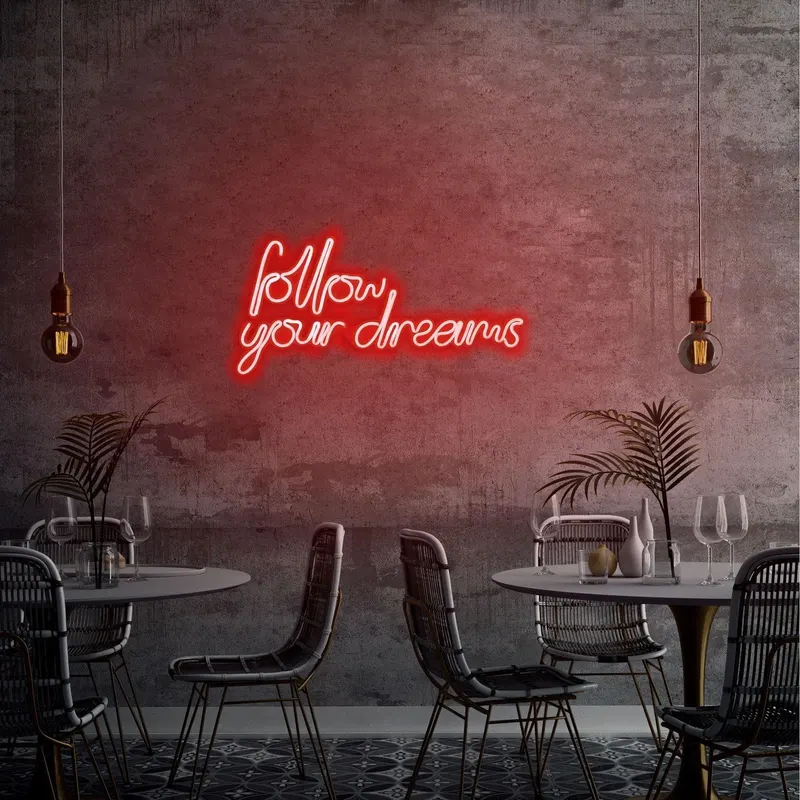 Aplica de Perete Neon Follow Your Dreams, 60x32 cm - Rosu