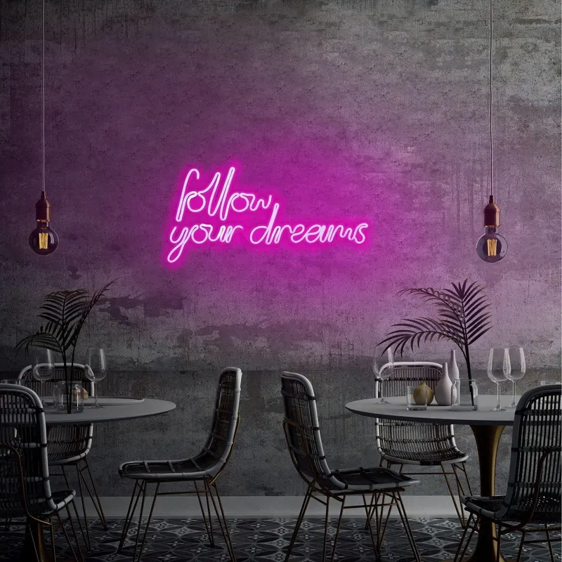 Aplica de Perete Neon Follow Your Dreams, 60x32 cm - Roz