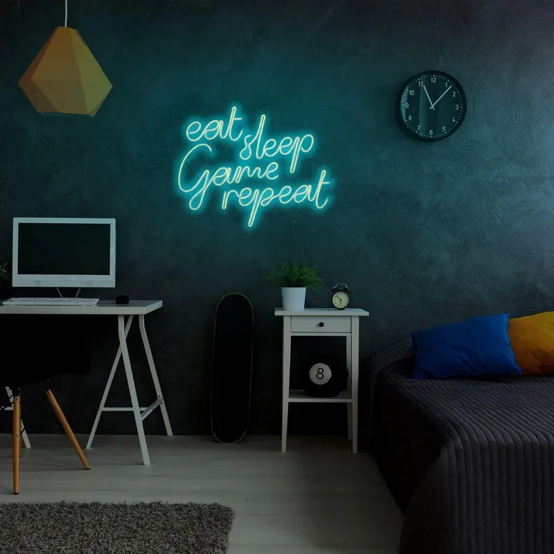 Aplica de Perete Neon eat sleep game repeat, 51x40 cm - Albastru