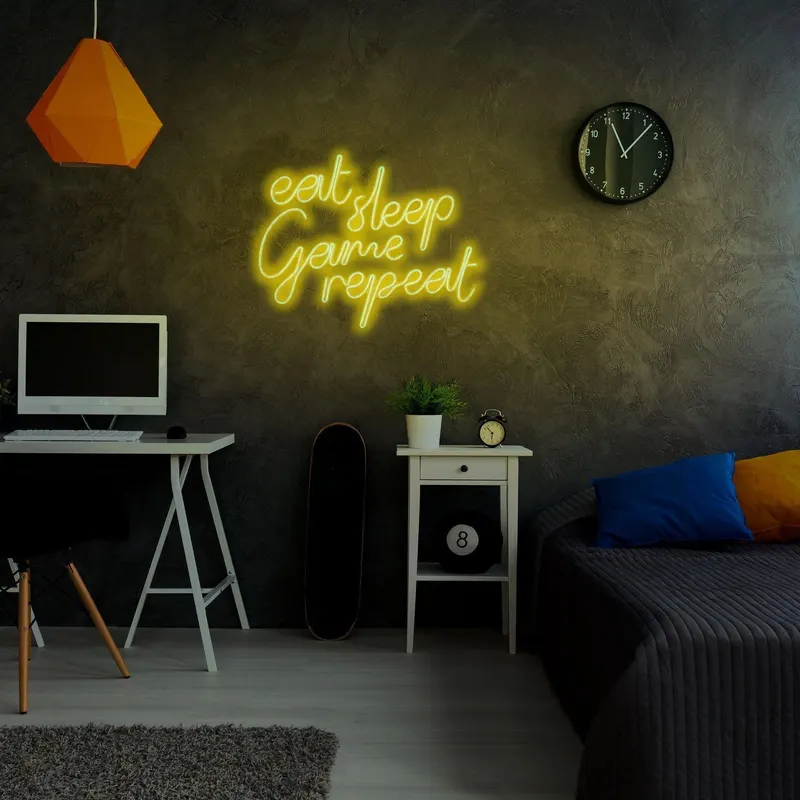 Aplica de Perete Neon eat sleep game repeat, 51x40 cm - Galben