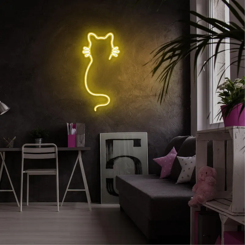 Aplica de Perete Neon Cat, 22x48 cm - Galben