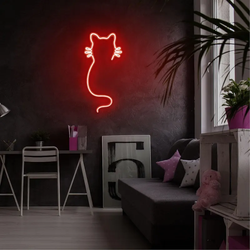Aplica de Perete Neon Cat, 22x48 cm - Rosu