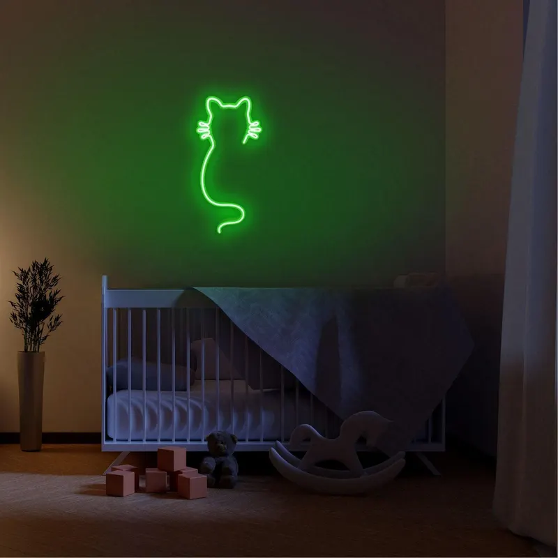Aplica de Perete Neon Cat, 22x48 cm - Verde