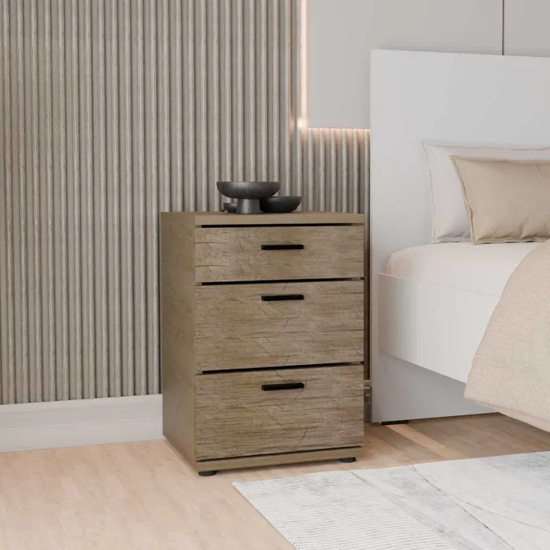 Noptiera KMD-530-BB-1 Home Collection® Trendline, 3 sertare, 40x57x39 cm - Natur