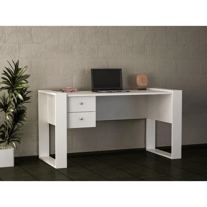 Birou Lord cu 2 sertare, Alb, 159x60x72 cm - Alb