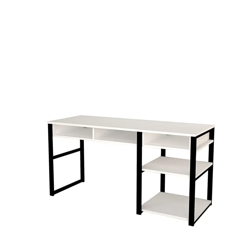 Birou Serho cu 5 rafturi, Alb - Negru, 150x59x76 cm - Alb