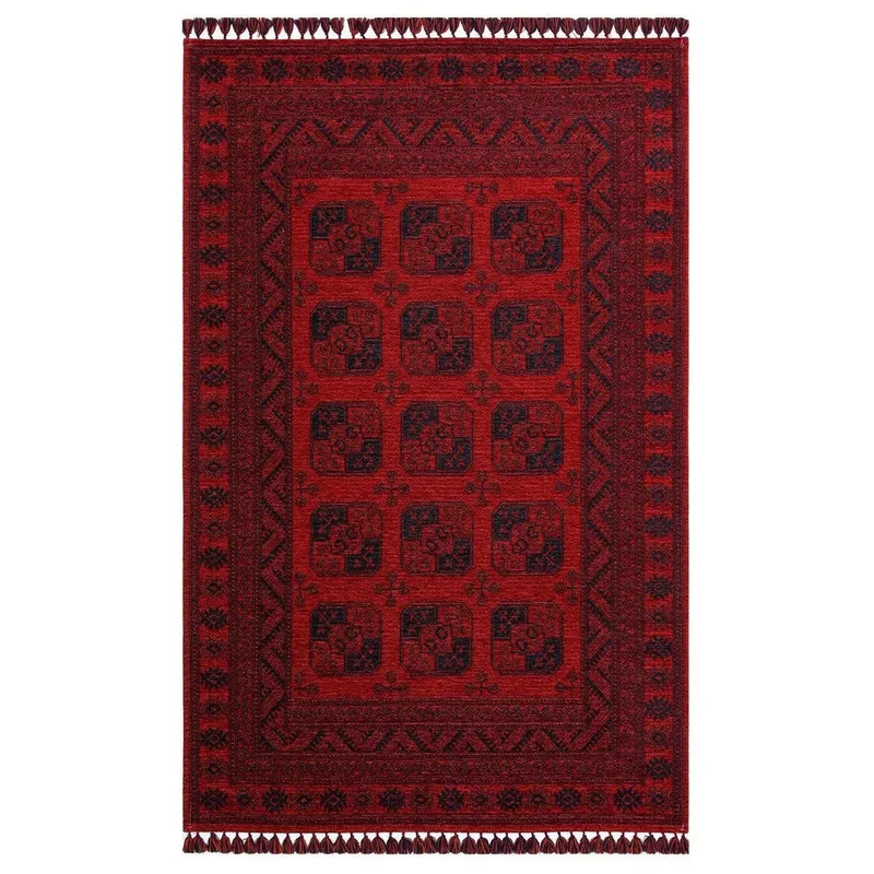 Covor de living / dormitor Maze Home Buhari, Lavabil, Retro Oriental, Rosu, 120x180 cm - Multicolor / Rosu