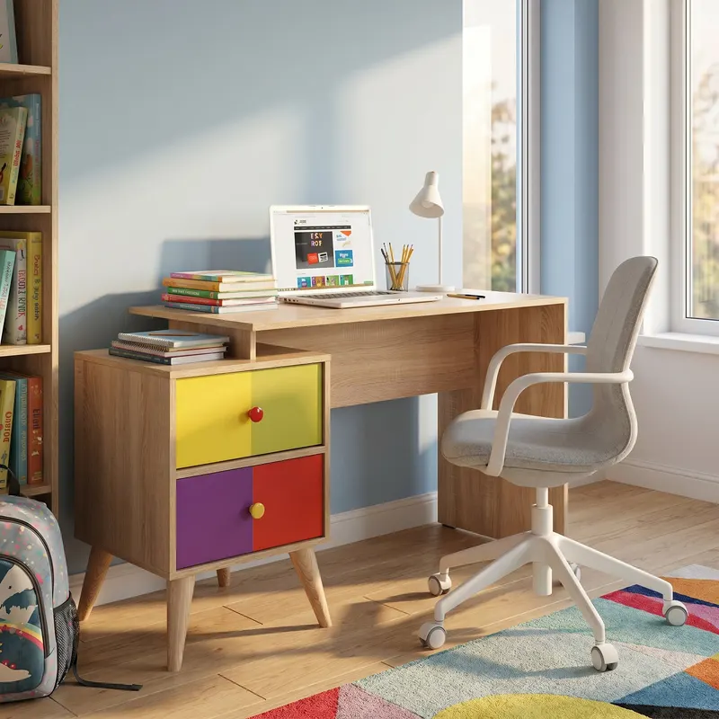 Birou CMS-920-SX-1 Home Collection® Rainbow, cu 2 sertare, Sonoma, 128x75x57 cm - Multicolor