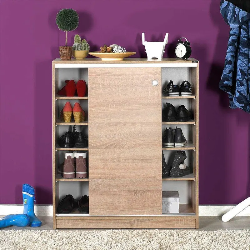 Dulap Pantofi ADR-322-BB-1 Home Collection® Diamond, 2 usi glisante, 5 rafturi, Alb - Natur, 91x105x37 cm - Natur