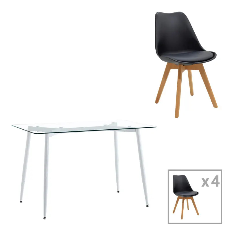 Set de sufragerie Quana-Gaston, 5 piese, Negru, 120x70x75 cm - Negru
