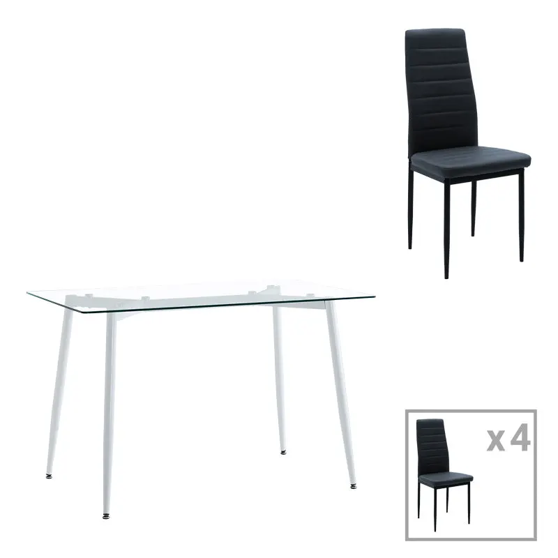 Set de Masa din sticla transparenta Quana-Parker cu 5 piese, picioare  neagra, 120x70x75cm - Negru