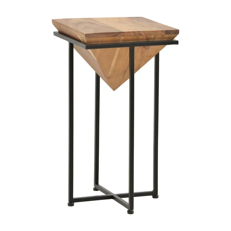 Masa laterala Miles II cu picioare negre, lemn masiv de acacia, 29x29x54 cm - Natur