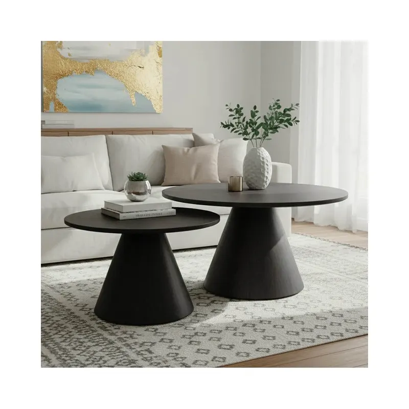Set de 2 mese de cafea, Donda, compacte, Negru, 80x80x45 cm - Negru