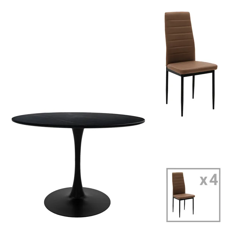 Masă de sufragerie cu set de 5 piese Balou-Parker, Lemn/metal, Negru-Maro, 100x73 cm - Negru