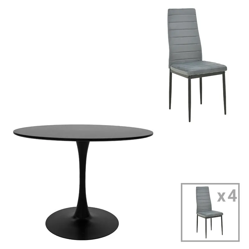 Masă de sufragerie cu set de 5 piese Parker Balou, Negru-Gri, metal/, D120x73 cm - Negru
