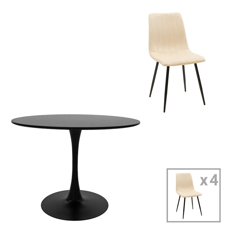 Masă de sufragerie cu functie extensibila Balou-Noor, Set de 5 piese, Negru-Bej, 100x73 cm - Negru