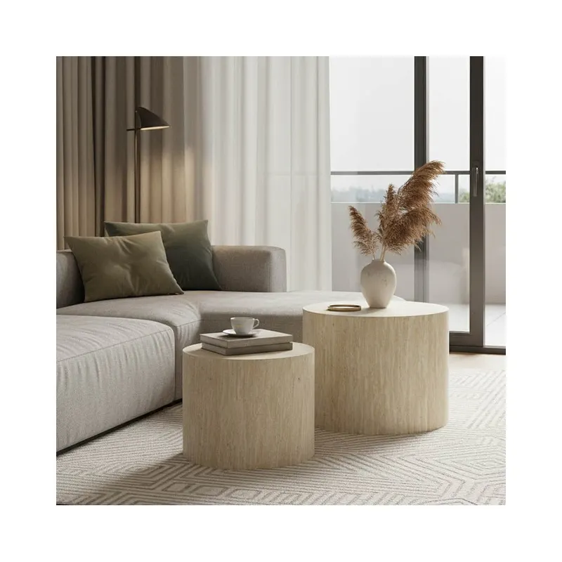 Masute laterale 2 bucati cu aspect de travertin Zonar, Bej, 45x45x50 cm - Bej