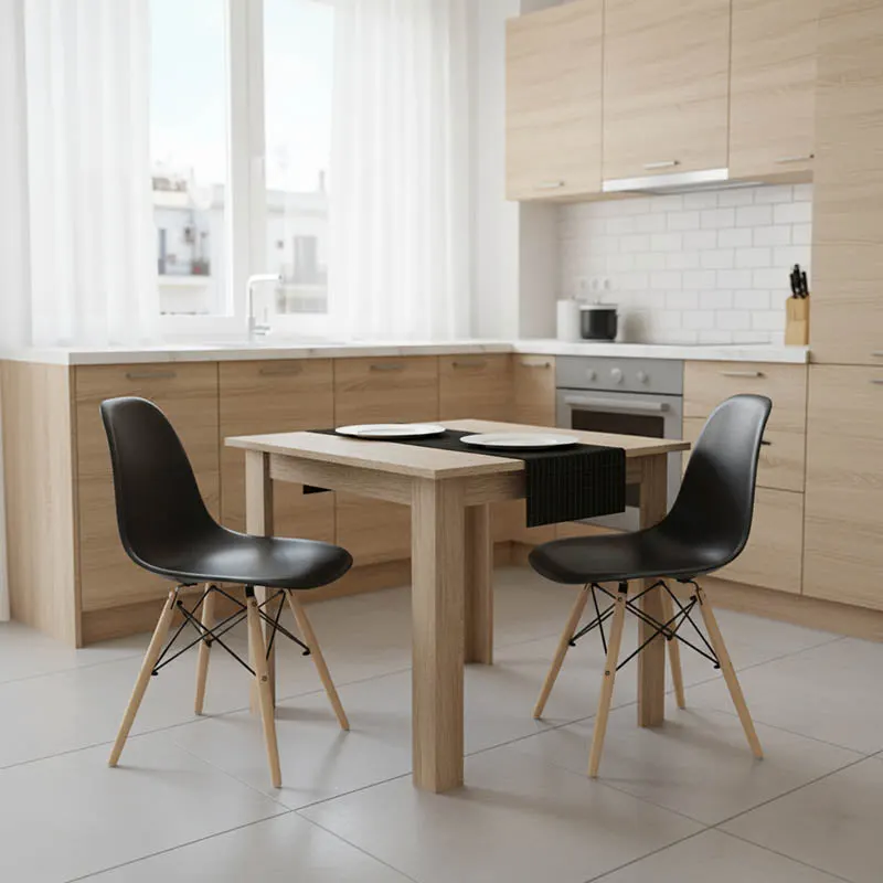 Masă de sufragerie Manka I-Julita set de 3 piese, sonoma-negru, 80x80x77 cm - Negru