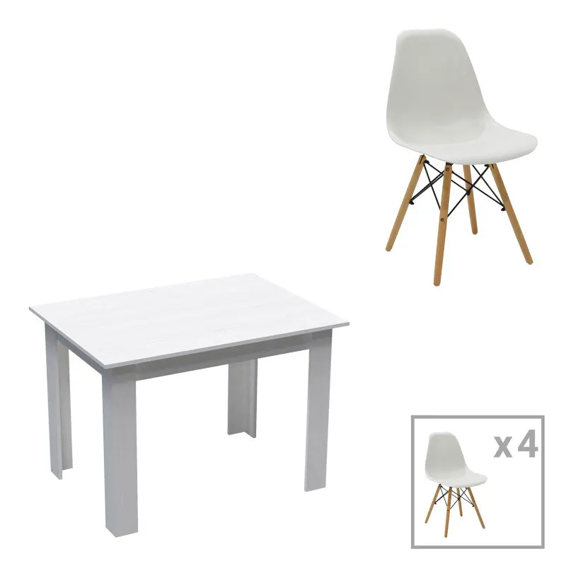 Set masa si scaune 5 piese Manka-Julita, Alb, 110x80x77 cm - Alb