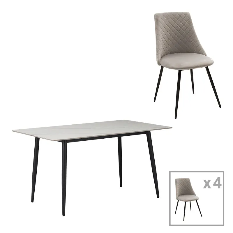 Set de sufragerie Gustas-Giselle, 5 piese, marmura Alba pietruita-negru metalic, 120x80x75 cm - Gri