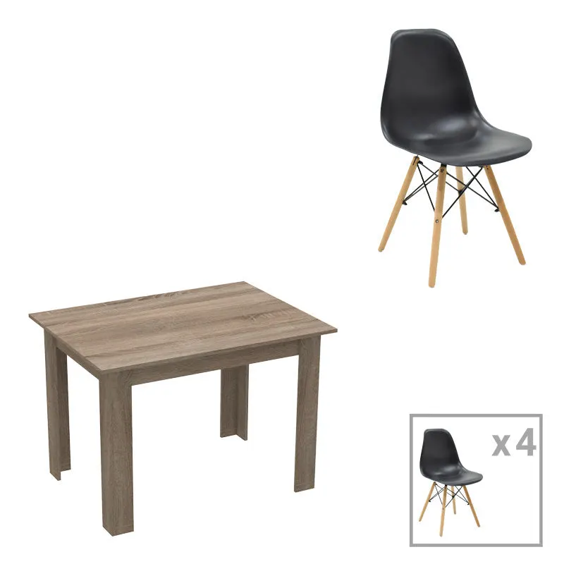 Set de sufragerie Manka-Julita, 5 piese, Negru-Sonoma, 110x80x77 cm - Natur