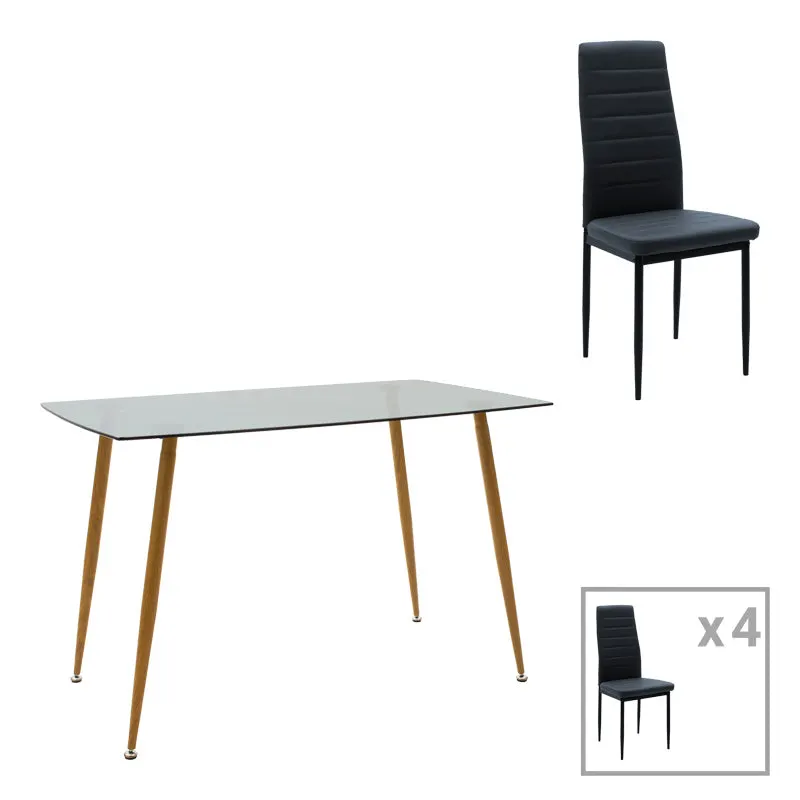 Set de Masa pentru 5 persoane Chloe-Parker din sticla, gri inchis-Natural, 120x70x75 cm - Negru