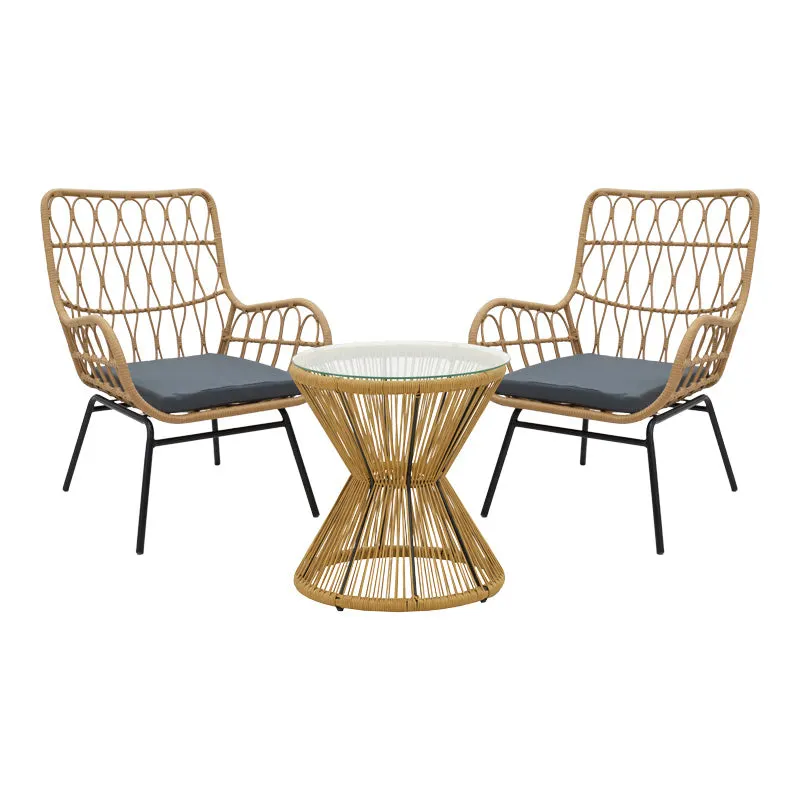 Set de living Naoki-Mabil de 3 piese din ratan Natural si metal, negru, 50x50 cm - Natur