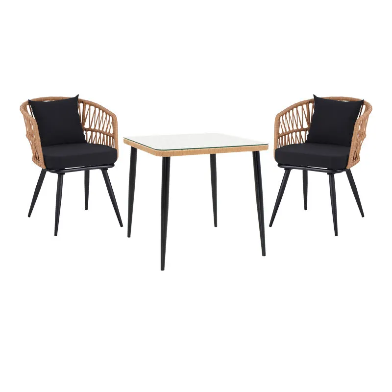 Set de sufragerie Naoki 3 piese metal negru-pe stejar Natural-sticla, 80x80x78 cm - Natur