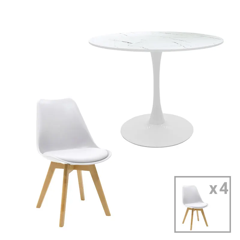 Set de sufragerie Gaston-Balou I 5 piese -mdf marmura, Alb, D120x75 cm - Alb